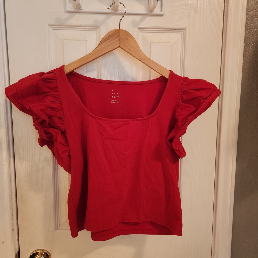 a new day Red Flutter Sleeve Blouse